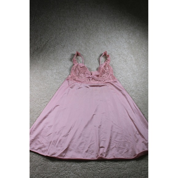 The Unbranded Brand Other - Vintage Lingerie Nightgown Womens Large Pink Lace Sheer Mesh‎ Babydoll Slip 90s